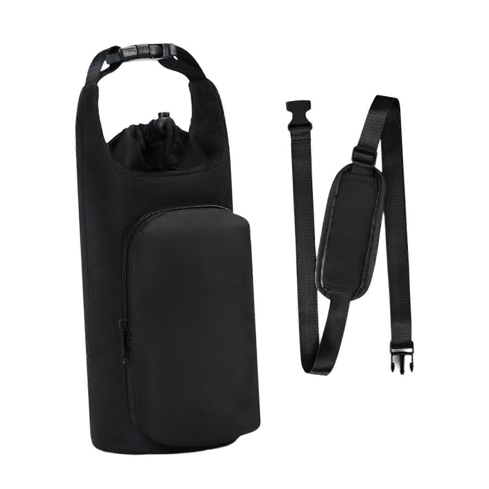 Insulated Sports Water Bottle Carrier Bag with Shoulder Strap Adjustable Crossbody Bottle Holder for Running Cycling Hiking Fitness Outdoor - Black